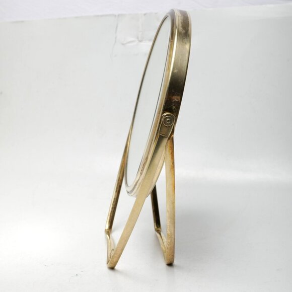 Vintage Brass Swivel Round Makeup Mirror Magnify Gold Table Top Vanity Metal - Picture 7 of 10